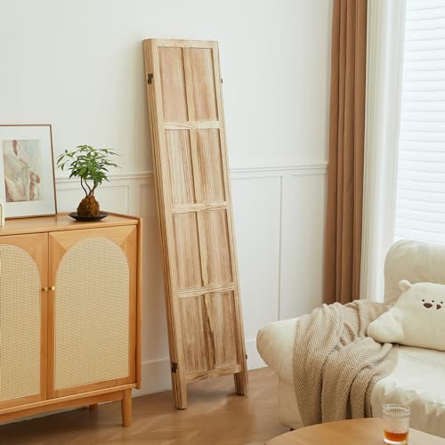 4 Panel Room Divider, 5.6 FT Folding Privacy Screen, Wooden Freestanding Partition for Home Office S53986