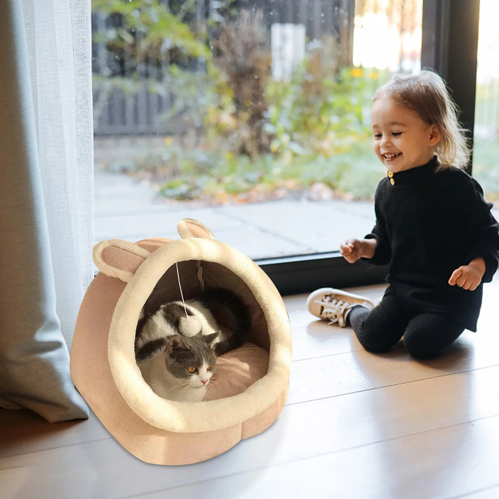 Cat Bed for Indoor Cats with Ears Cozy Cave Sleeping Cushion F94947