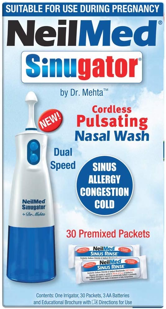 Cordless Pulsating Nasal Wash Kit with 30 Premixed Packets and 3 AA Batteries M441