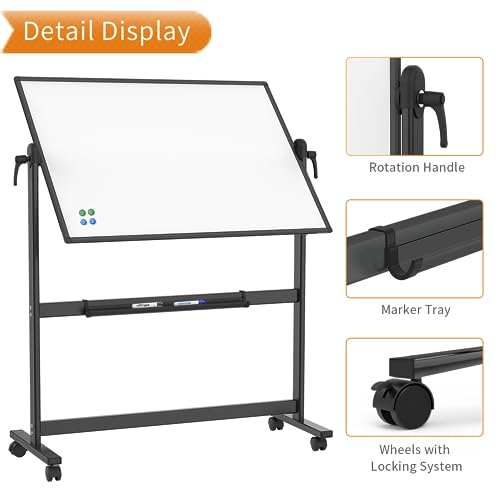 Double-Sided Magnetic Mobile Whiteboard, 48 x 36 Inches L482