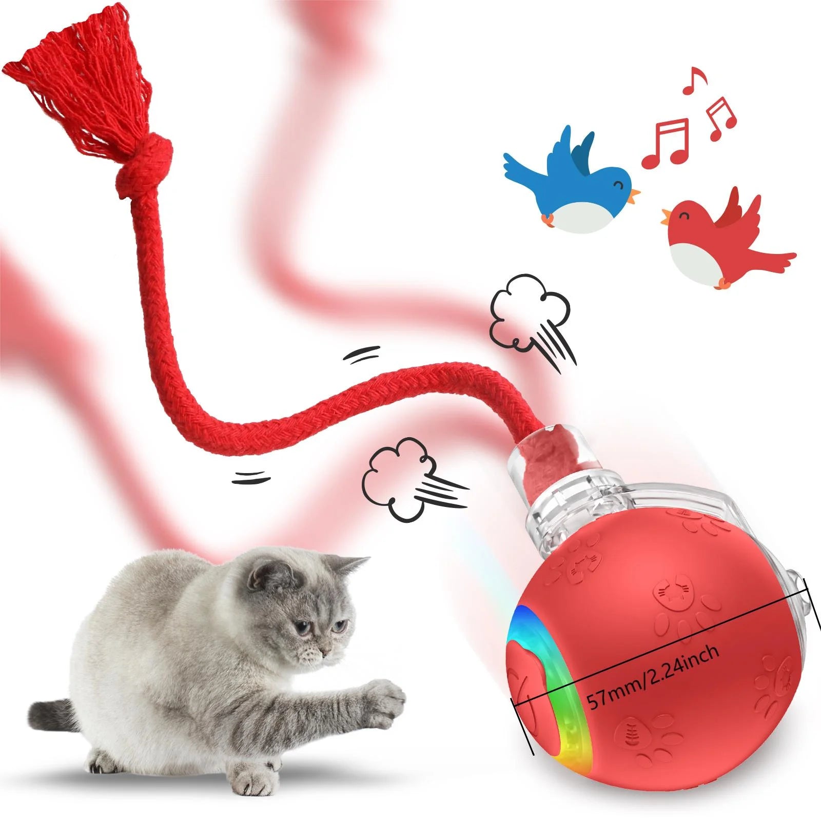 Interactive Cat Toy with Motion-Activated Rolling Ball and Chirping Sounds Z41559
