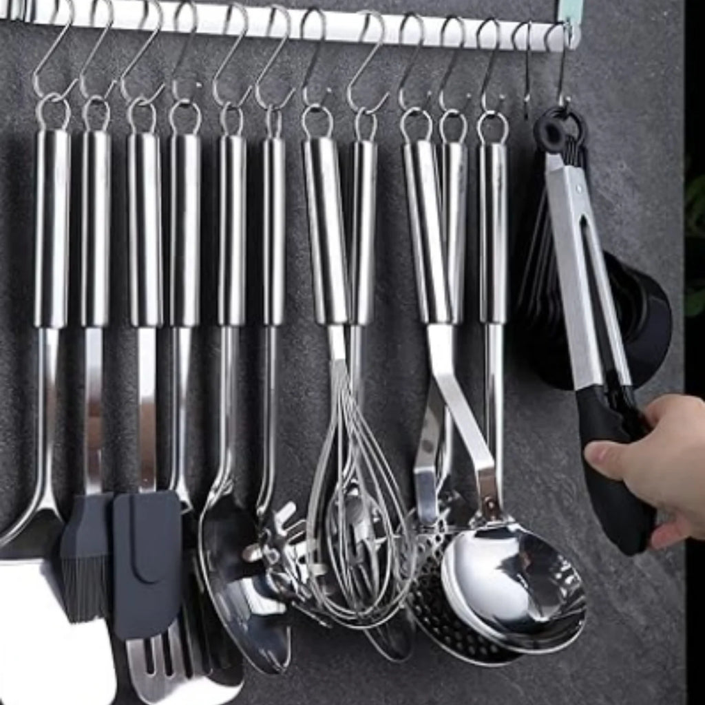 Stainless Steel Kitchen Utensils Set with Holder Rack, 38 Pieces W132747