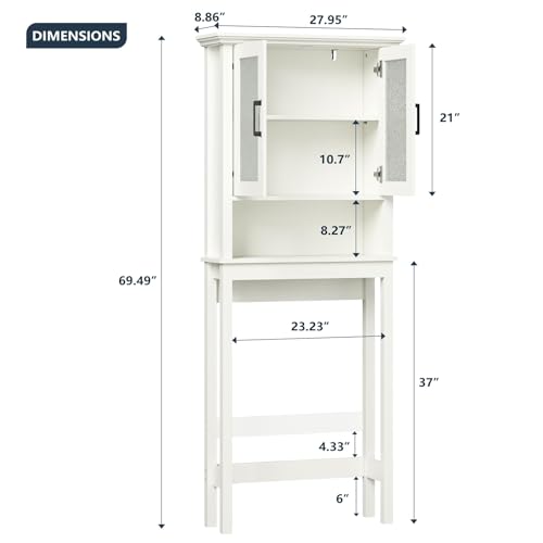 Over the Toilet Storage Cabinet with Glass Doors and Adjustable Shelf, Espresso M15027