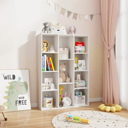 11 Cube Reversible Bookcase, Wooden Freestanding Open Bookshelf with Anti-tip Kits, White H451