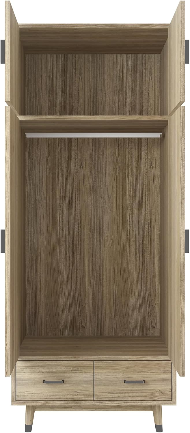 2-Door Wood Storage Cabinet with Drawers and Hanging Rod R41287