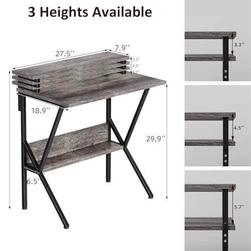 Small Desk with Adjustable Monitor Stand for Small Spaces, Grey T895