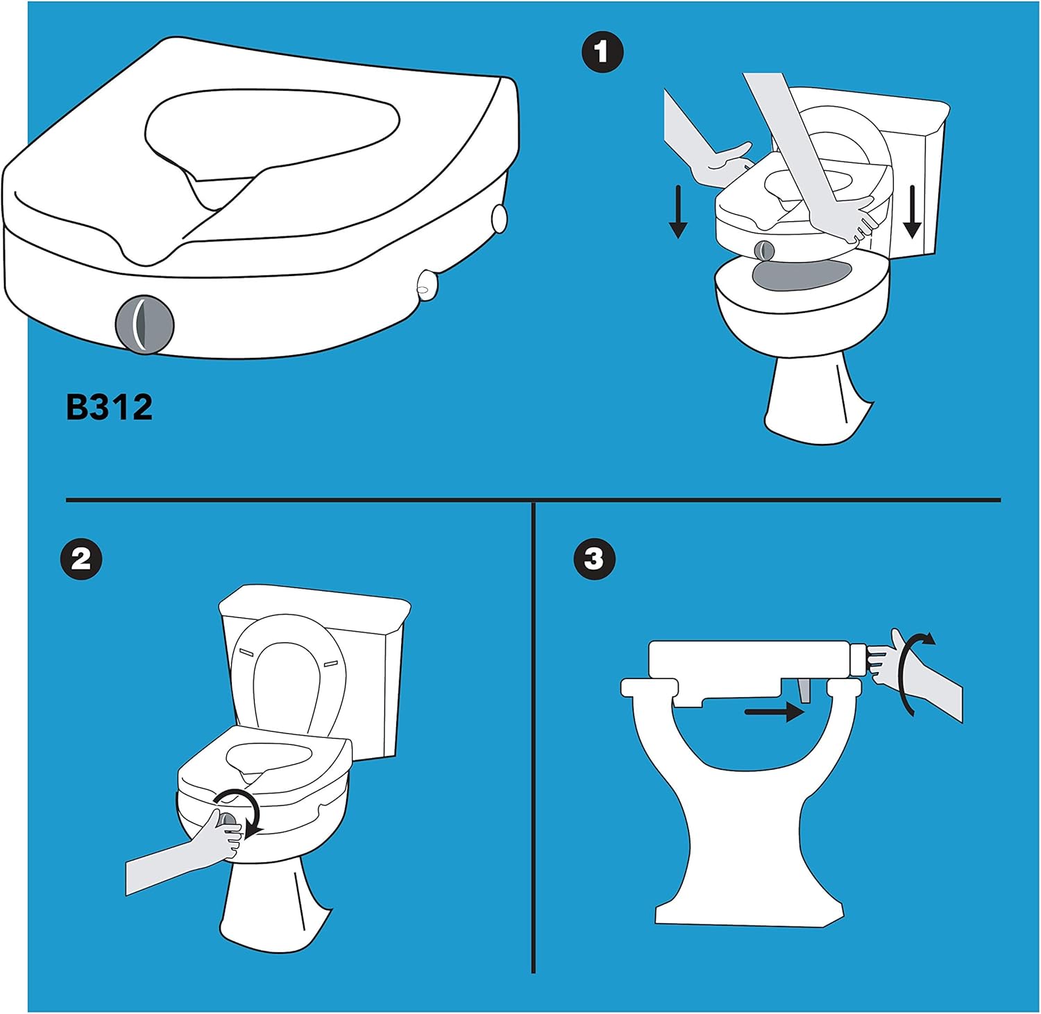 Raised Toilet Seat 5 Inch Height for Elderly and Handicap, Fits Round or Elongated Toilets, White A252