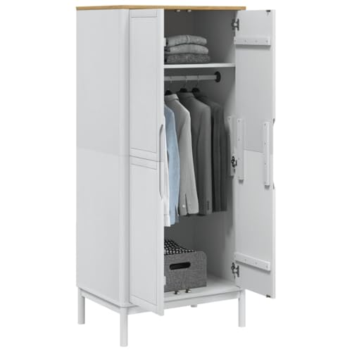 Wooden Wardrobe Closet with Doors, Solid Pine Storage Cabinet K816958