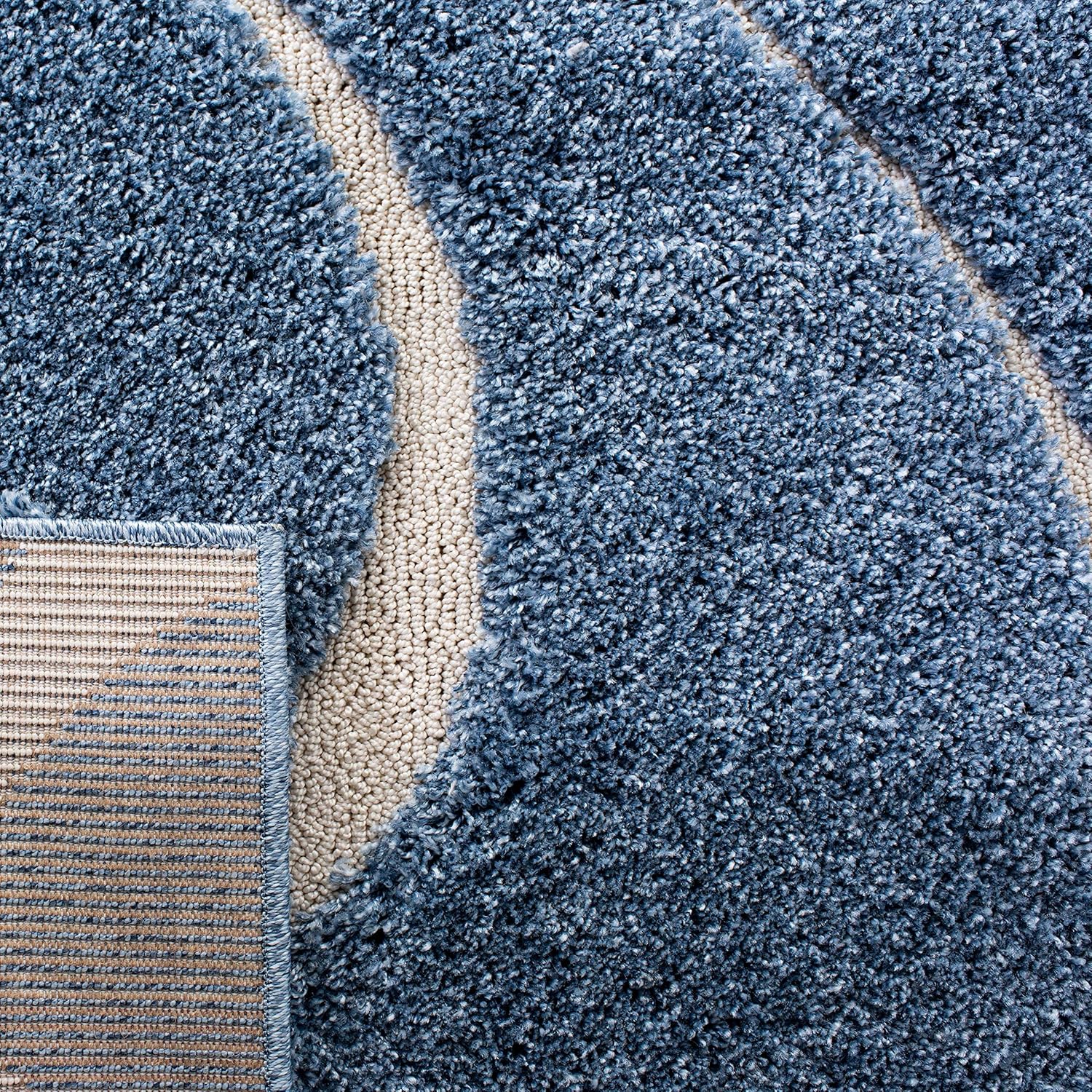 Shag Area Rug - 8'6" x 12', Light Blue & Cream, Non-Shedding, Easy Care S62821
