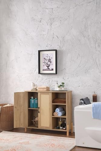 Bathroom Floor Cabinet with Rattan Doors and Adjustable Shelf I761
