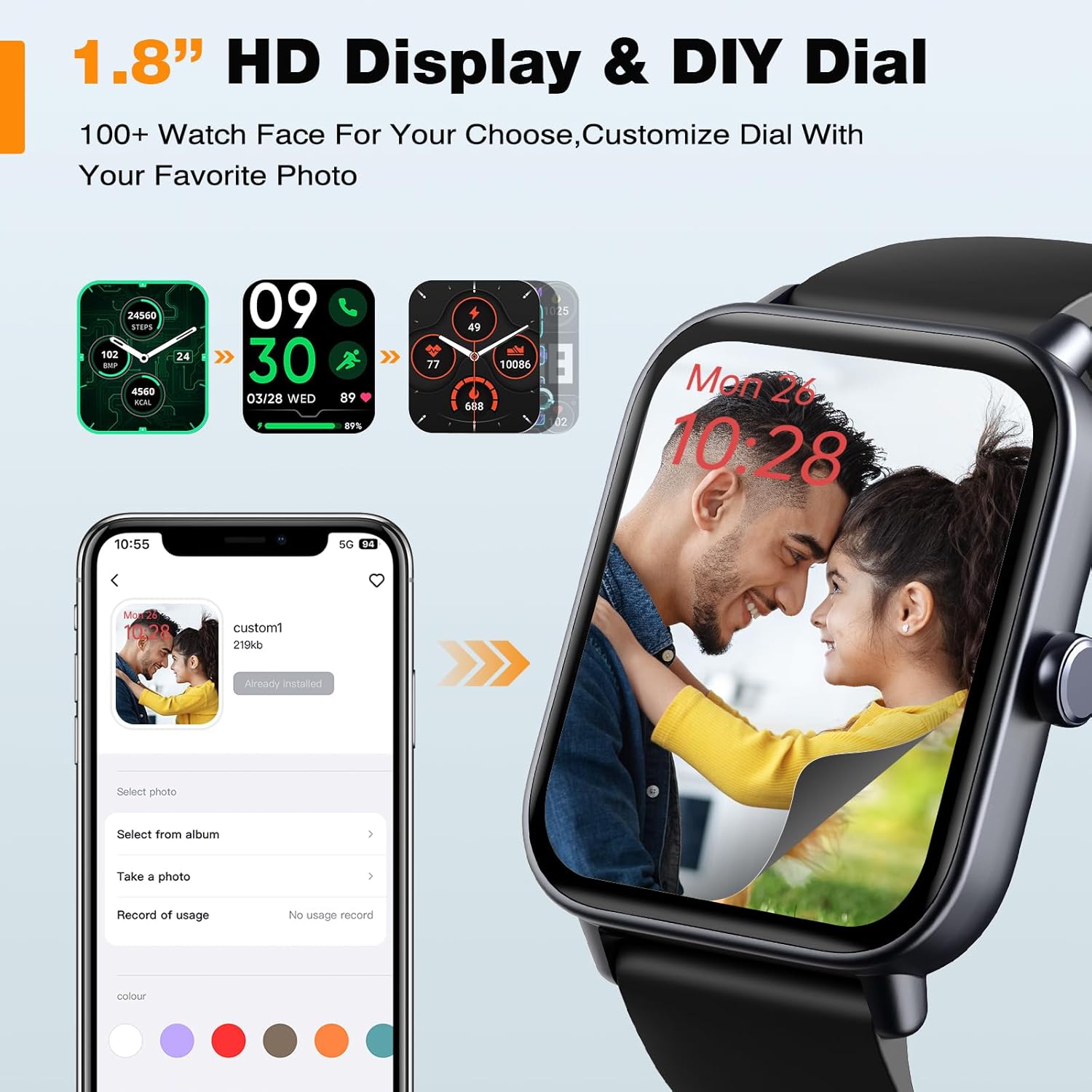 Smart Watch with 1.8" Touchscreen, Fitness Tracker, Heart Rate & Blood Oxygen Monitor M787497