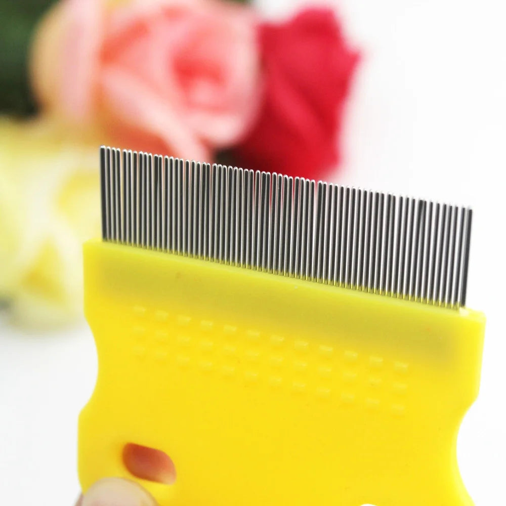 Pet Hair Grooming Comb Flea Shedding Brush Stainless Steel Fine Toothed P104357