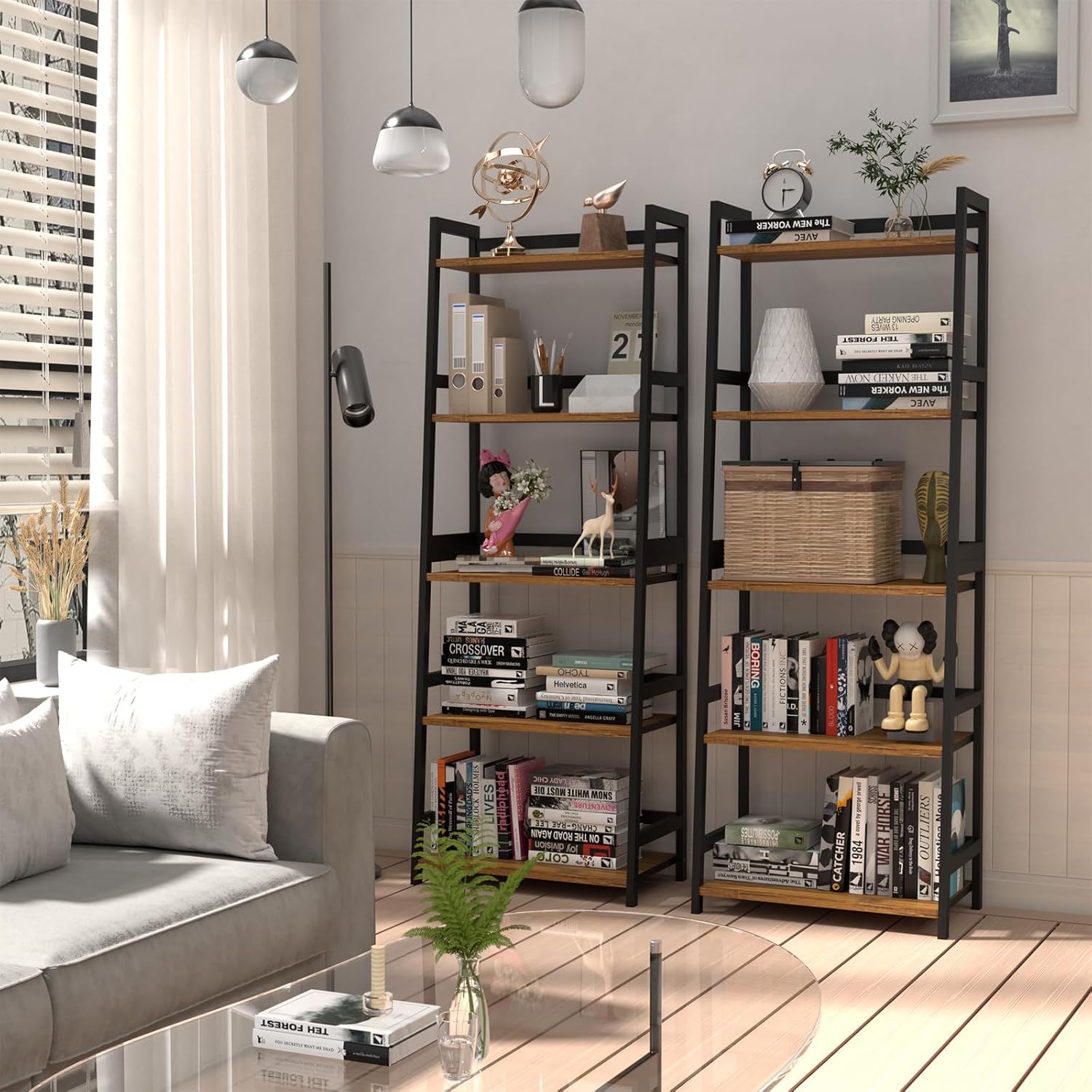 Bamboo 5-Tier Tall Bookcase for Living Room, Home Office L317598