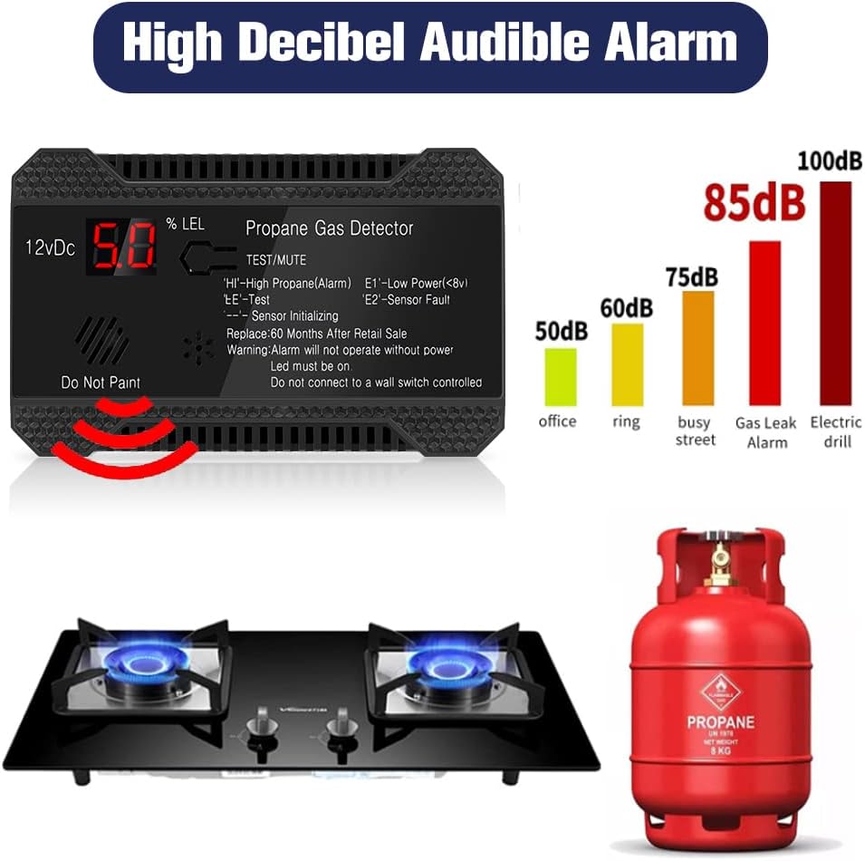 RV Propane Gas Detector, 12V High Sensitivity Alarm with LCD Display Z862
