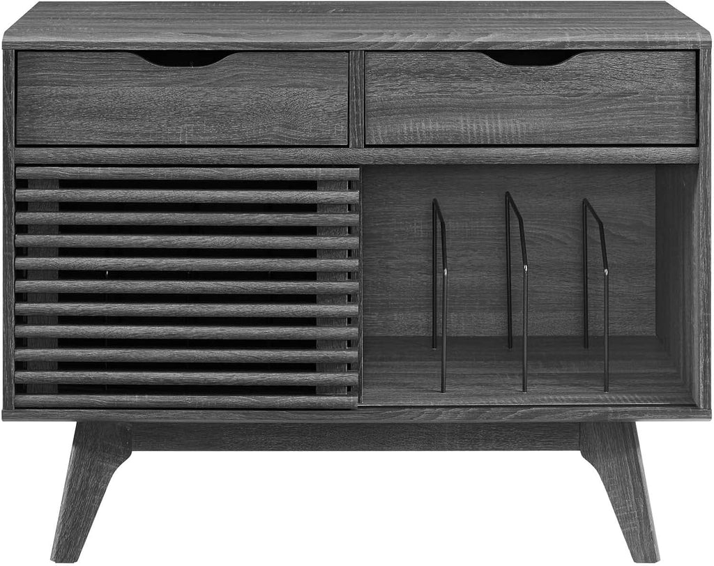 Mid-Century Modern Vinyl Record Display Stand with Drawers I427414