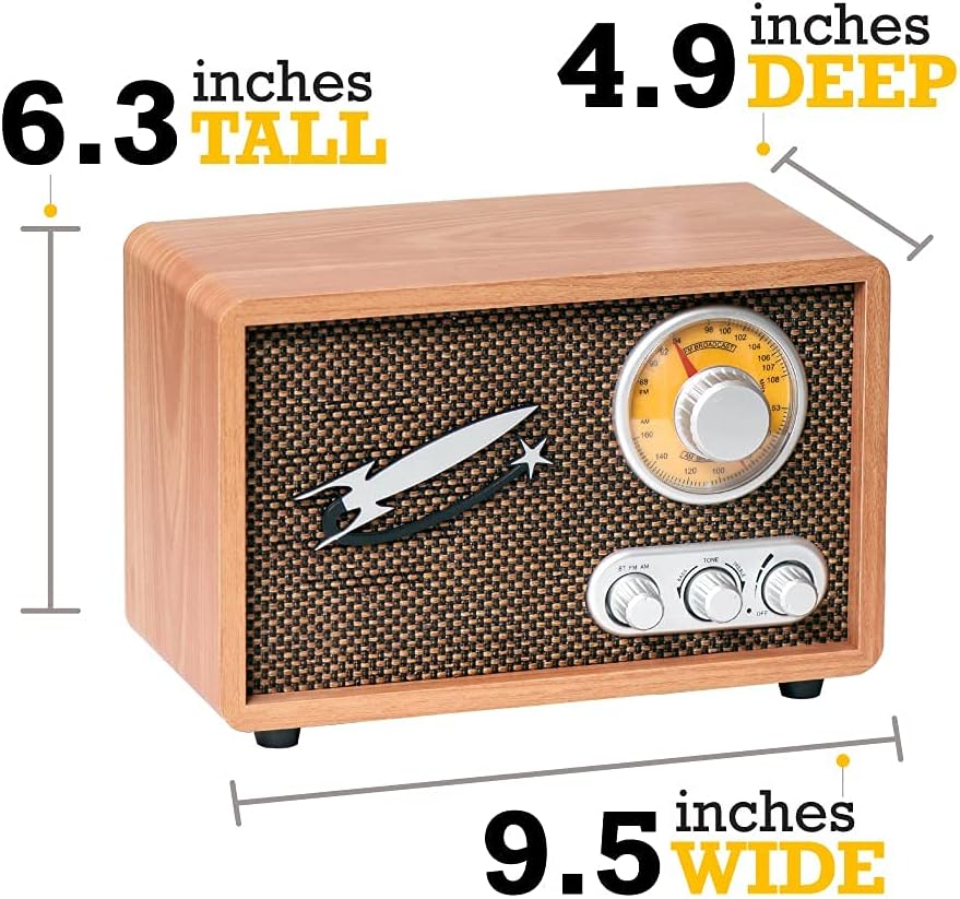 Retro Radio AM FM with Bluetooth, Vintage Wood V908