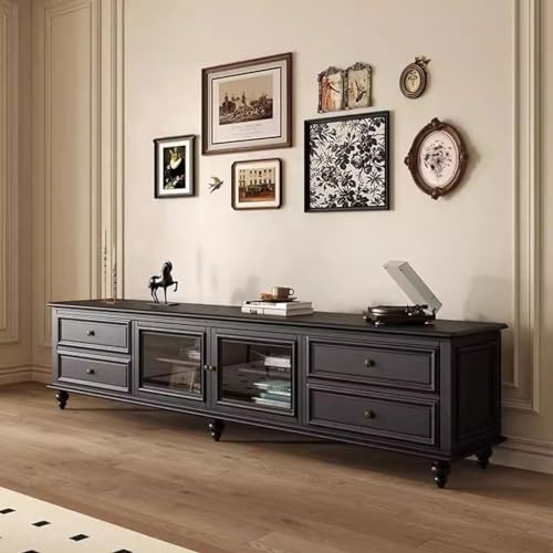 TV Stand Solid Wood Black Retro Floor-Standing Cabinet O44110