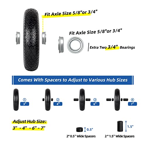 16" Flat-Free Solid Wheelbarrow Tire and Wheel with 3" Hub, 2 Pack D71069