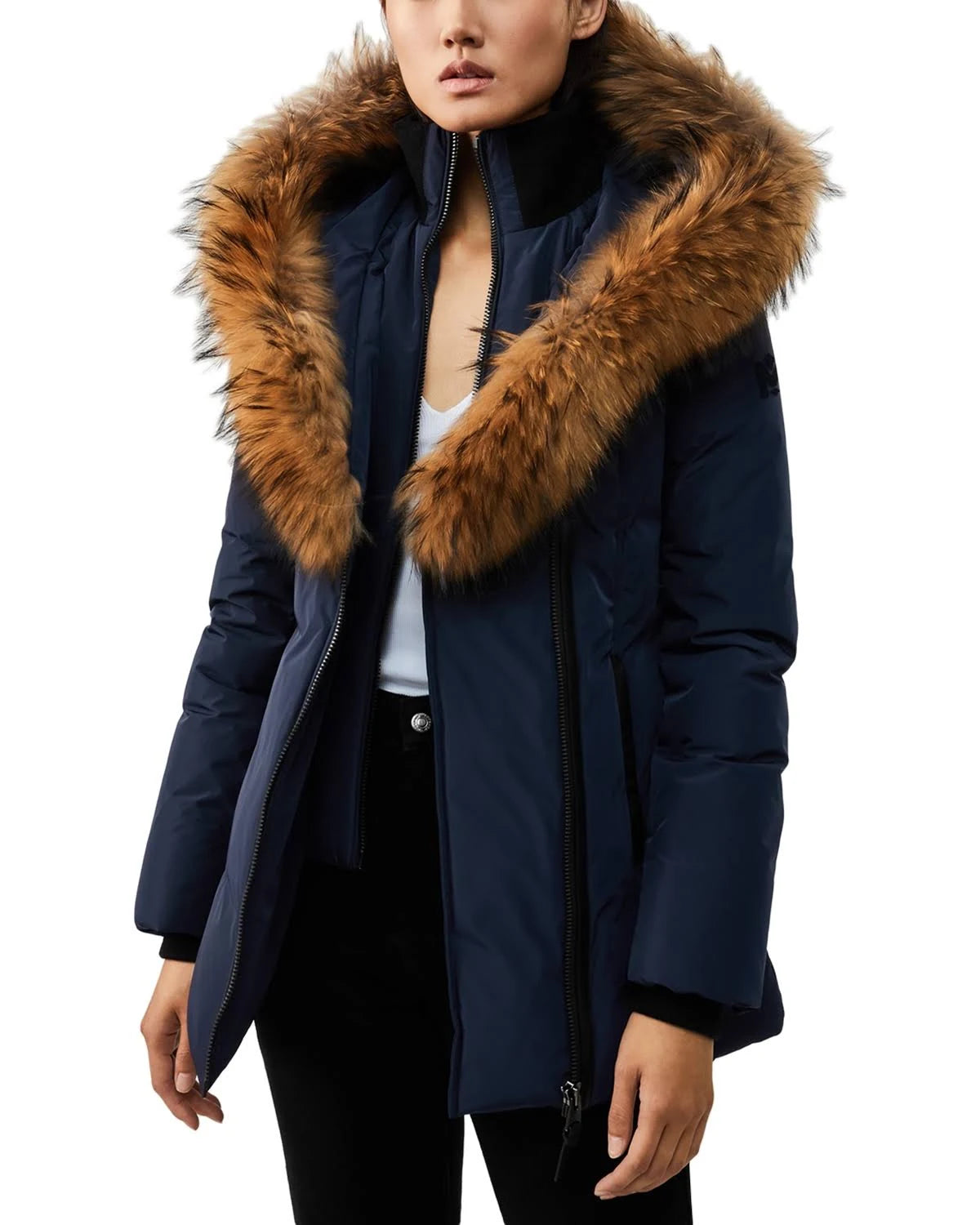 Navy Fur Trim Down Coat - Small W182330