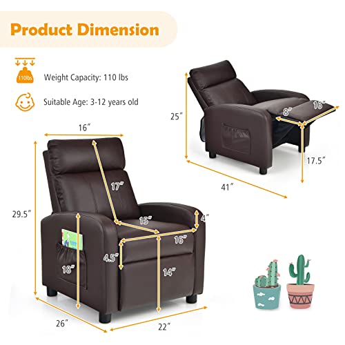 Kids Recliner Chair with Side Pockets, Footrest, and Headrest A465306