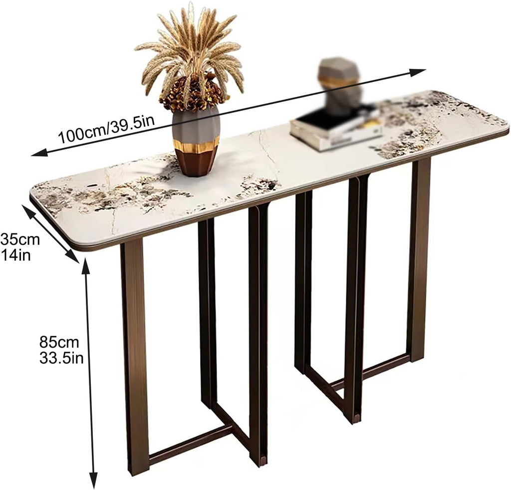 Narrow Entryway Table with Geometric Metal Base V903629