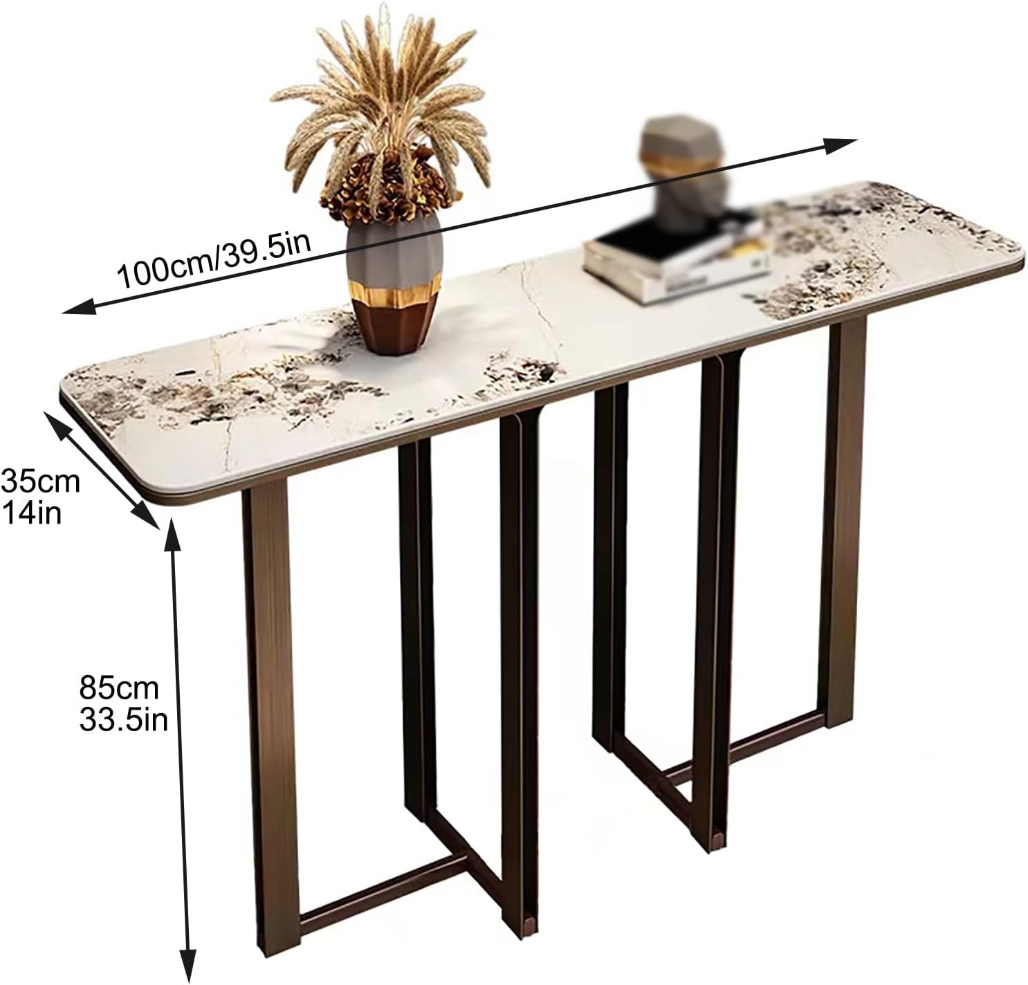 Narrow Entryway Table with Geometric Metal Base V903629