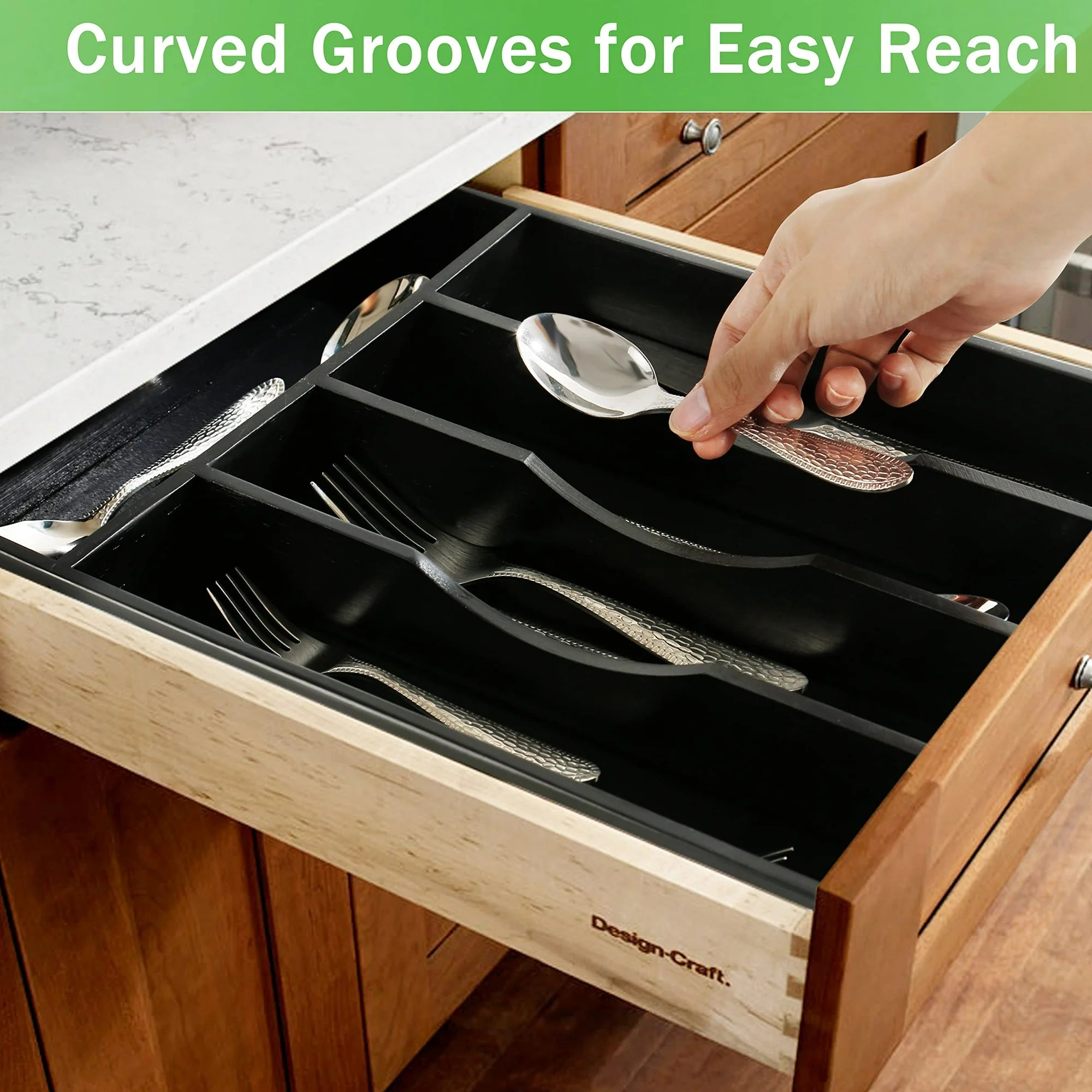 Bamboo Utensil Tray for Silverware, 5-Section Cutlery Holder D20556