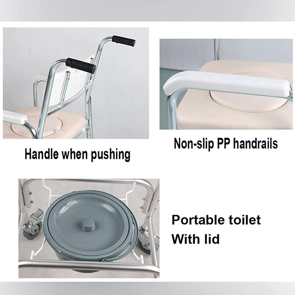 Shower Commode Chair with Wheels, 3 in 1 Toileting Aid with Locking Casters E566
