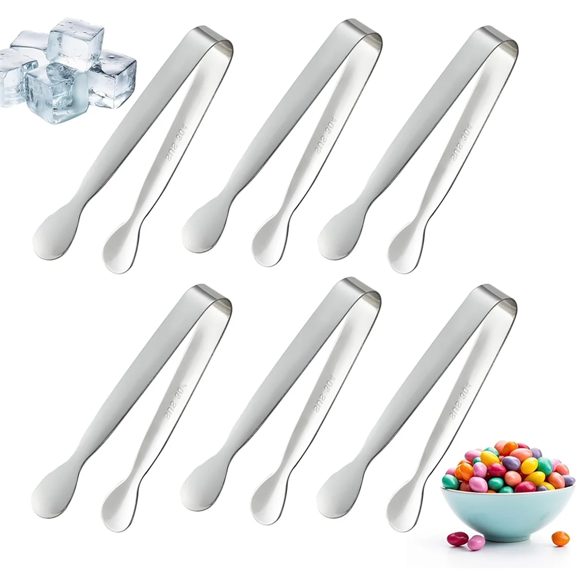 Mini Stainless Steel Serving Tongs, 4.25 Inch, Set of 6 M948