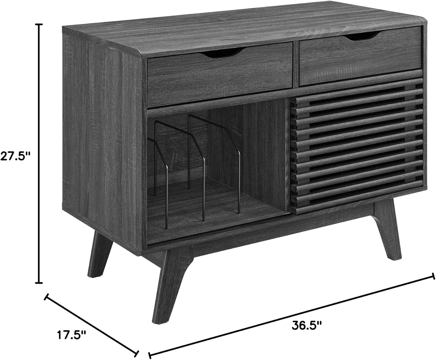Mid-Century Modern Vinyl Record Display Stand with Drawers I427414