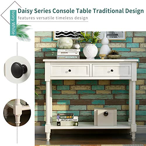 Narrow Console Table with 2 Drawers and Storage Shelf, Retro Wood Entryway Table A838