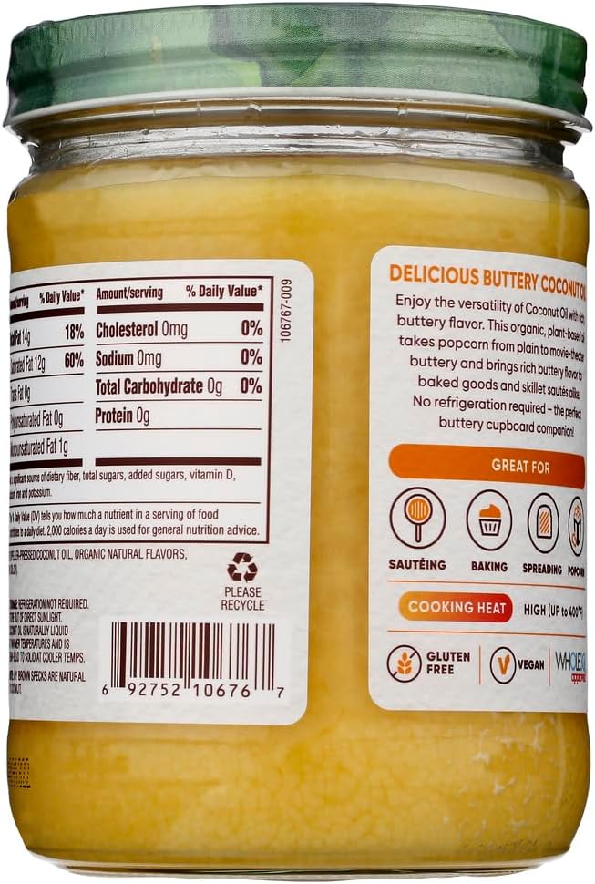 Organic Coconut Oil, Buttery Flavor, 14 fl oz, Pack of 2 B6315