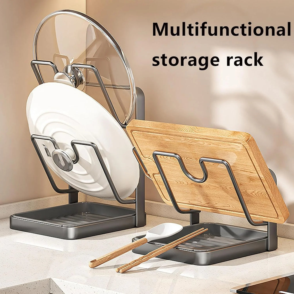 Pot Lid Storage Rack, 304 Stainless Steel, with Removable Drip Tray O545