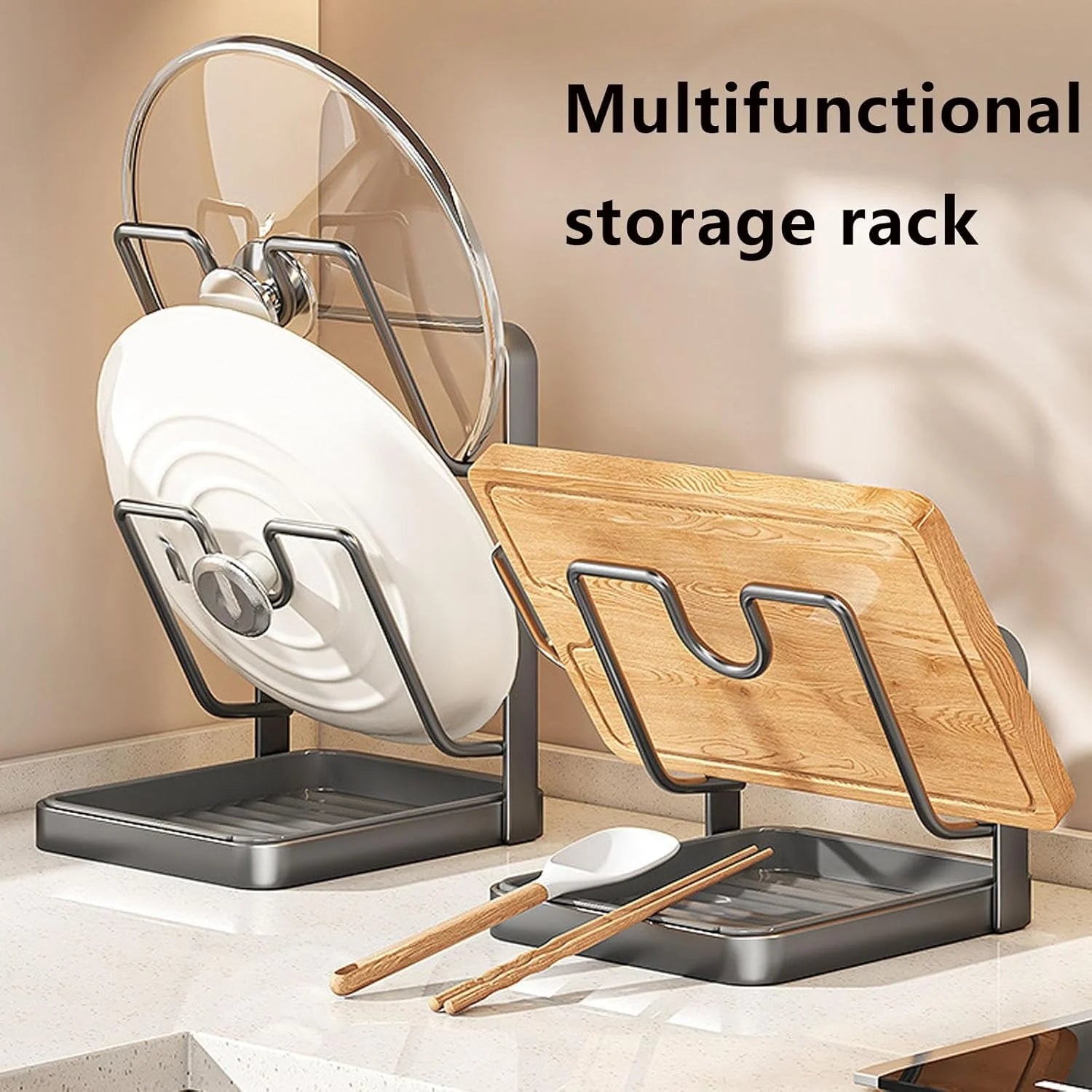 Pot Lid Storage Rack, 304 Stainless Steel, with Removable Drip Tray O545