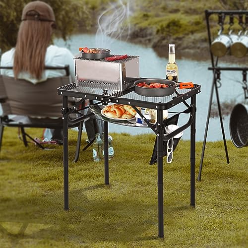 Folding Portable Grill Table for Outside, Lightweight Aluminum, Adjustable Height Legs X2990