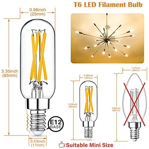 12 Pack Dimmable T6 LED Bulbs, 4W Equal 40W E12 Candelabra, 5000K Clear U6058