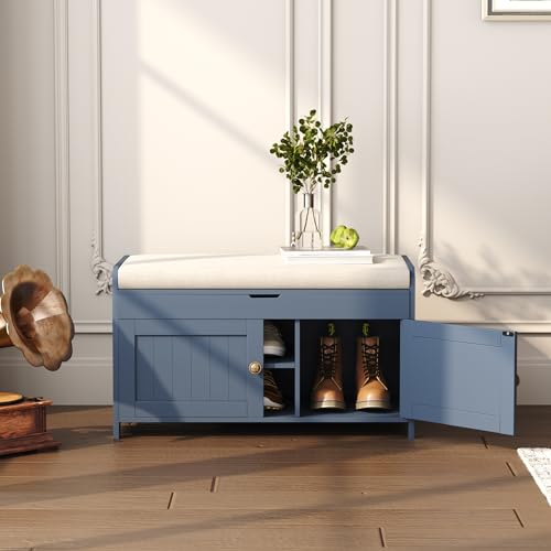 Shoe Storage Bench with Lift Top and Cushioned Seat I741