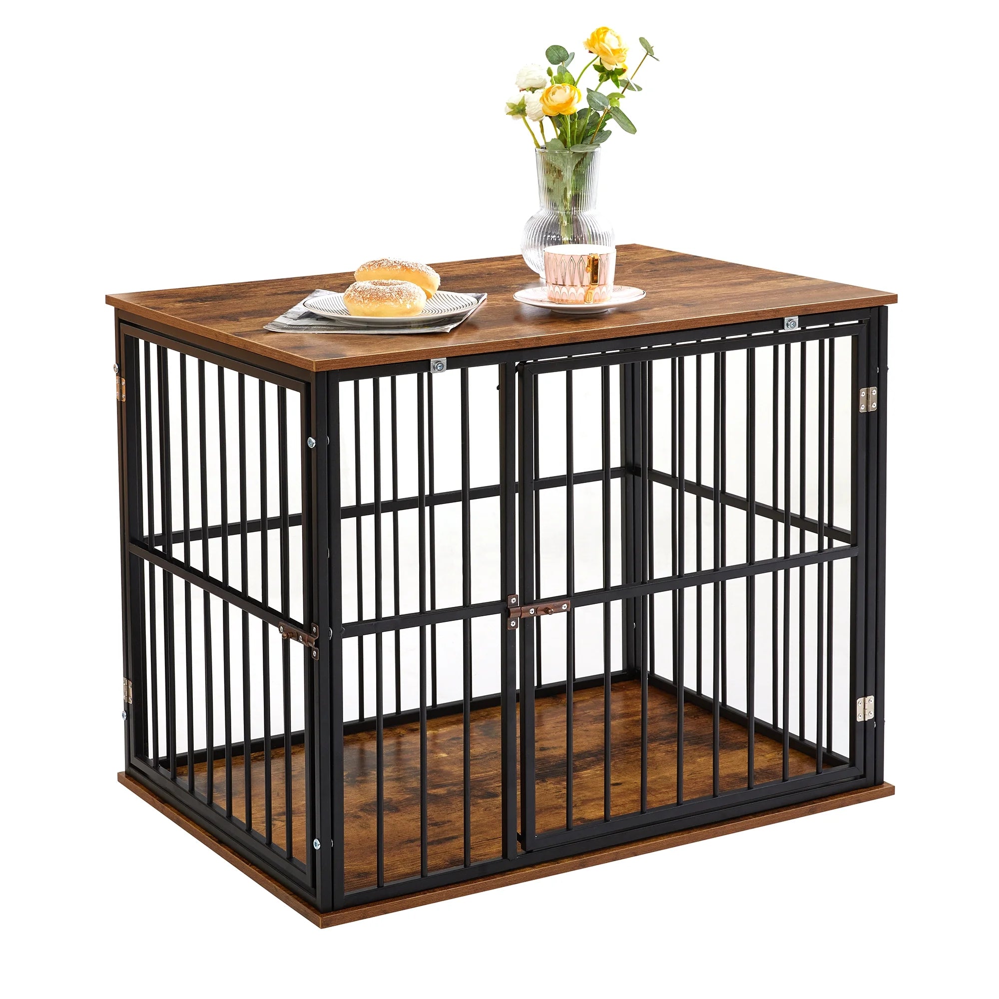 Medium Wooden Dog Crate Furniture with Washable Cushion J5452