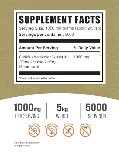 Turkey Tail Mushroom Extract Powder, Vegan & Gluten Free, 1000mg per Serving, 500g C146