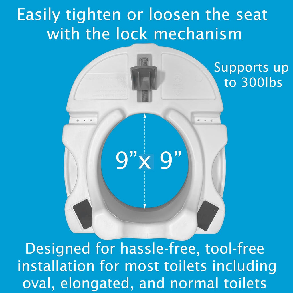 Raised Toilet Seat 5 Inch Height for Elderly and Handicap, Fits Round or Elongated Toilets, White A252