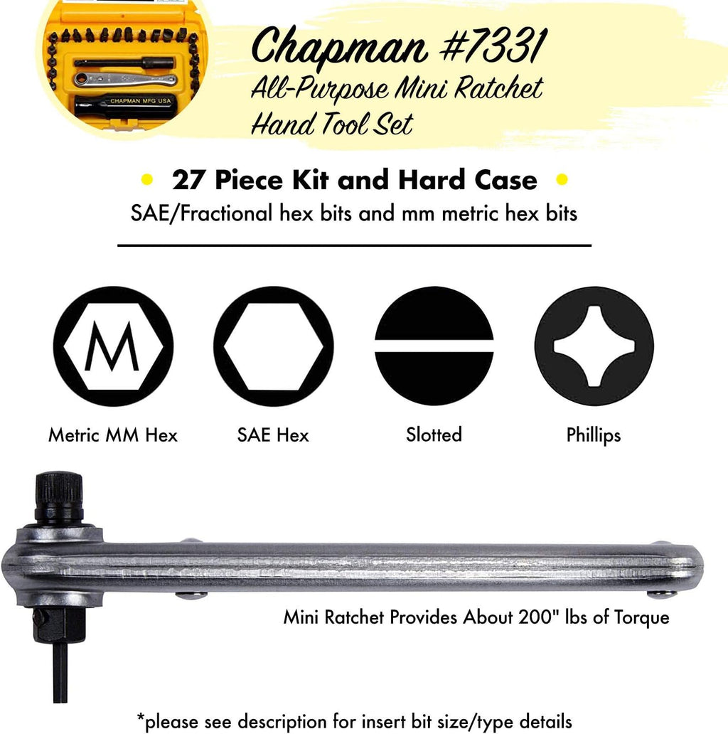 24-Piece Screwdriver Set with Phillips, Hex & Flathead Bits, Mini Ratchet, Yellow Case B528