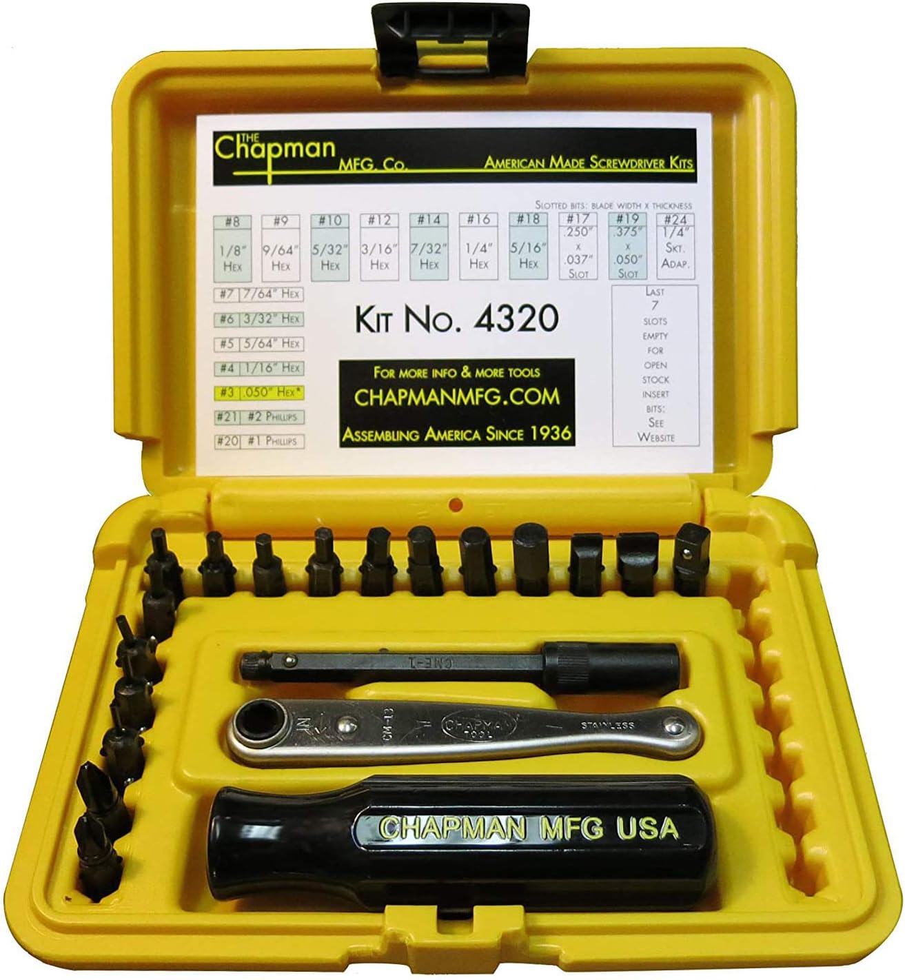 24-Piece Screwdriver Set with Phillips, Hex & Flathead Bits, Mini Ratchet, Yellow Case B528
