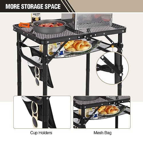 Folding Portable Grill Table for Outside, Lightweight Aluminum, Adjustable Height Legs X2990