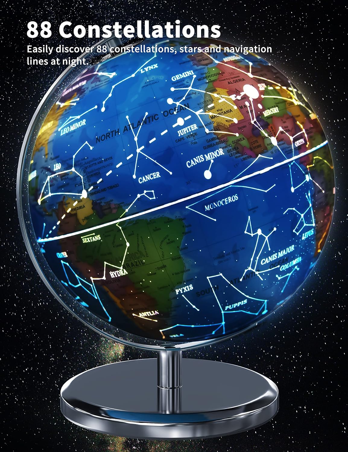 9" Illuminated Globe with Stand, LED Night Light for Kids Learning W4504