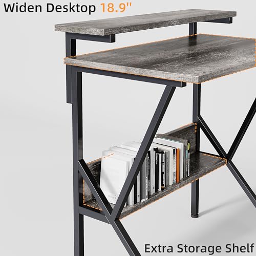 Small Desk with Adjustable Monitor Stand for Small Spaces, Grey T895