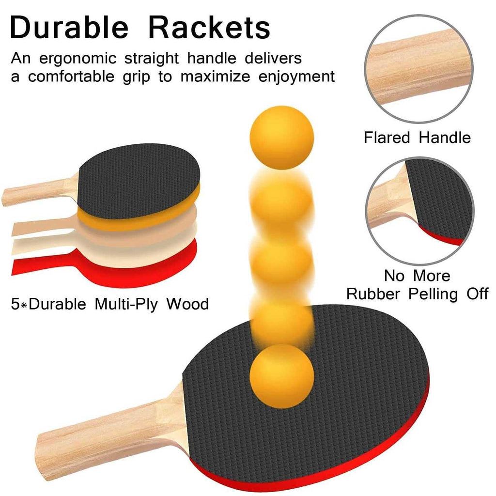 Ping Pong Paddle Set with Retractable Net, 2 Rackets, 6 Balls and Carry Bag T52477