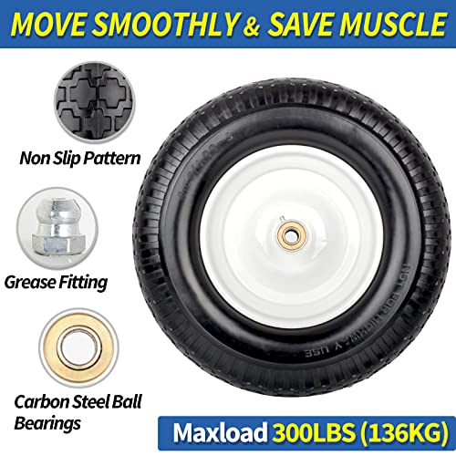 16" Flat-Free Solid Wheelbarrow Tire and Wheel with 3" Hub, 2 Pack D71069
