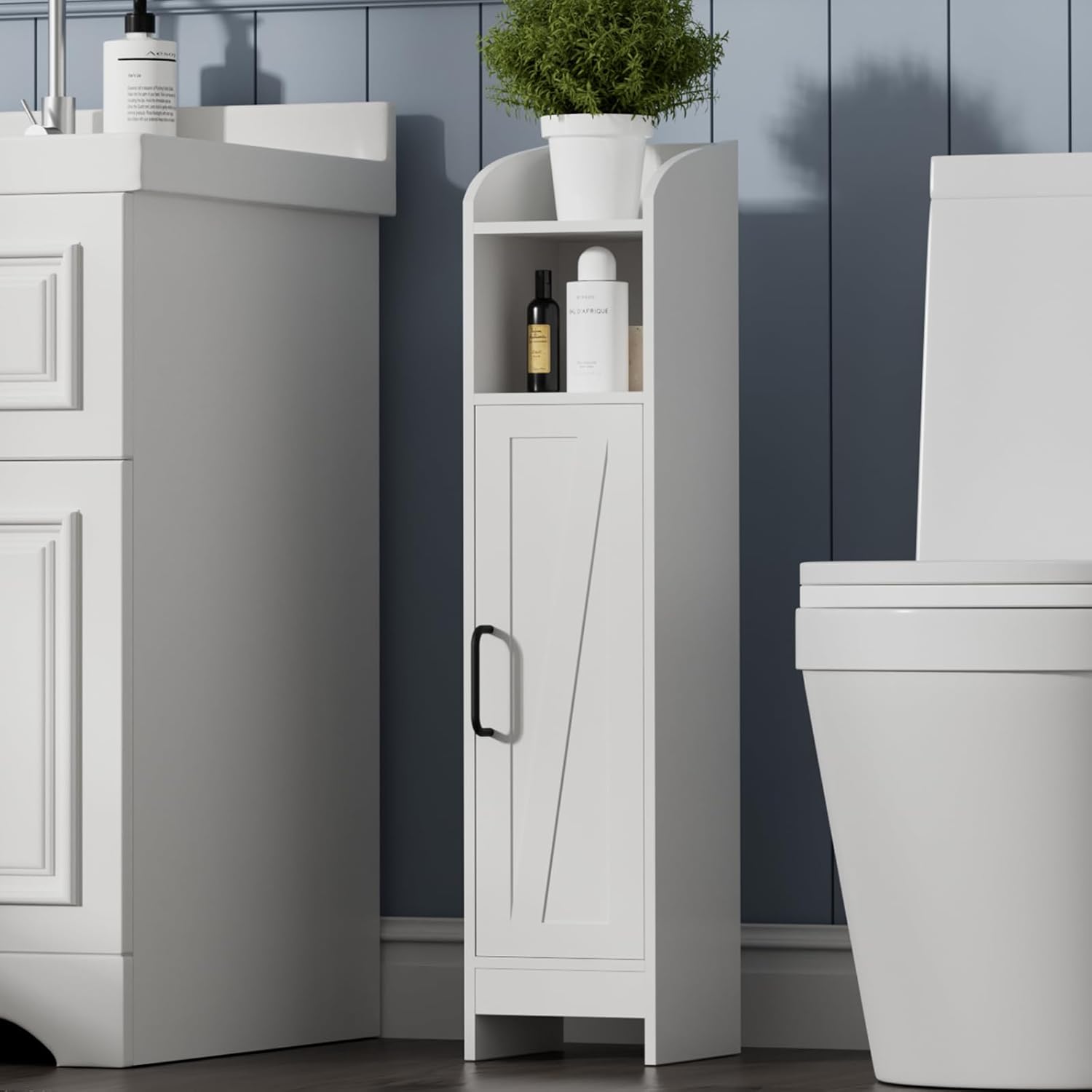 Small Bathroom Storage Cabinet,Bathroom Organizer Floor Corner Cabinet with Door and Adjustable Shelves, Slim Cabinet for Small Spaces, Bathroom, Living Room, Kitchen, Beside Toilet Storage, White