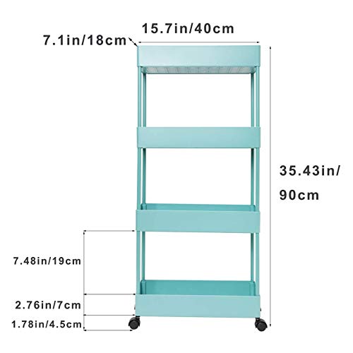 4-Tier Slim Rolling Utility Cart with Mesh Baskets for Narrow Spaces Y775