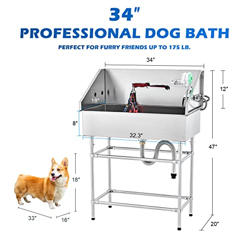 Stainless Steel Dog Washing Station for Home, Grooming Tub for Medium & Small Dogs O992
